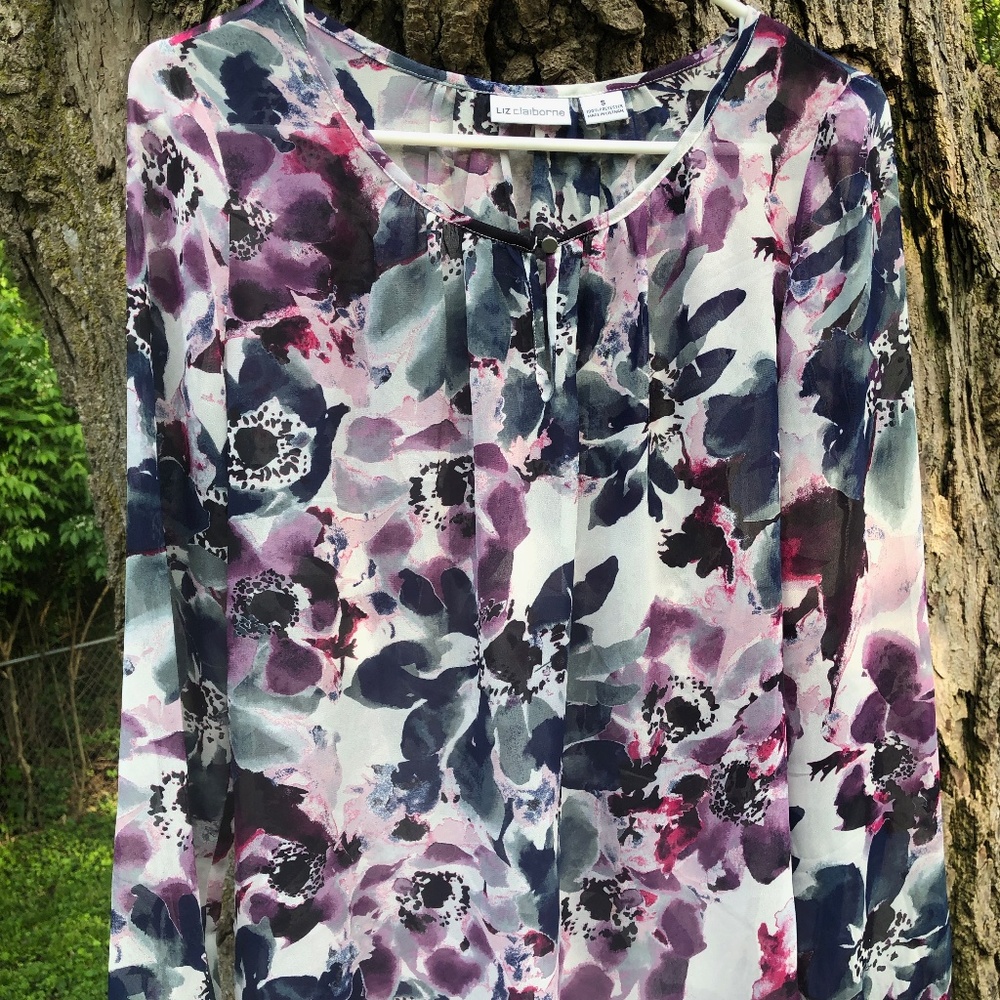 Liz Claiborne Watercolor Purple Sheer Top